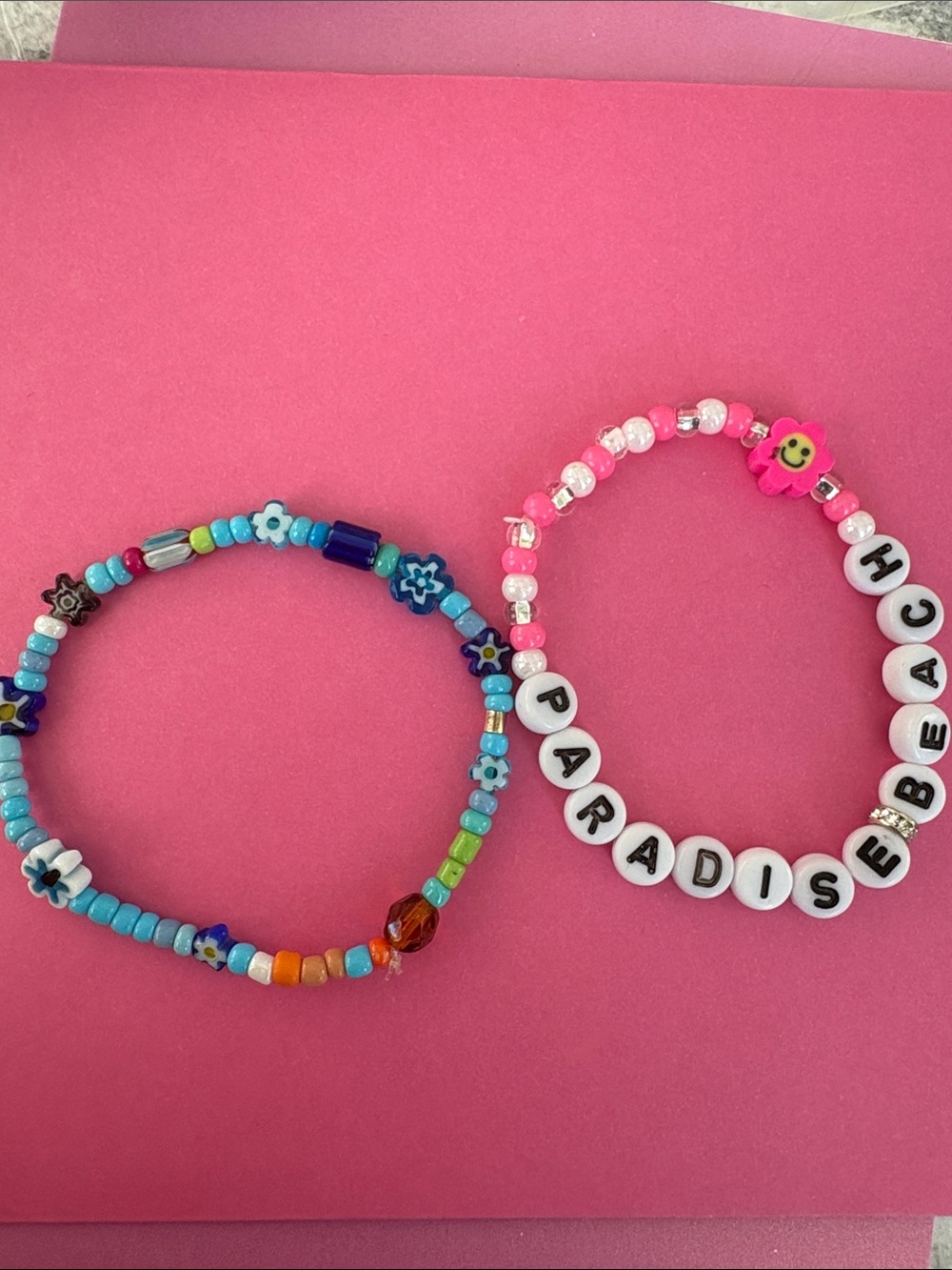 Beaded Bracelet Set - Pink and Blue